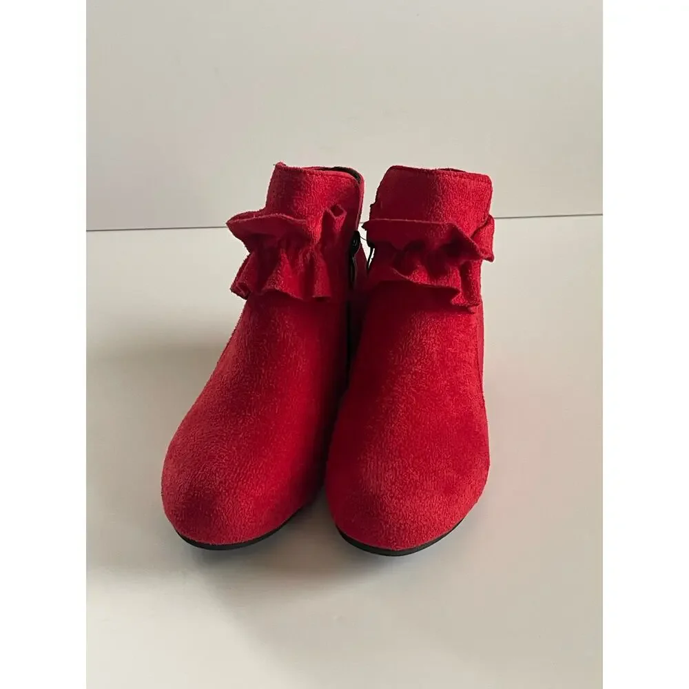 Red princess casual shoes, winter warm cotton short boots size 2.5